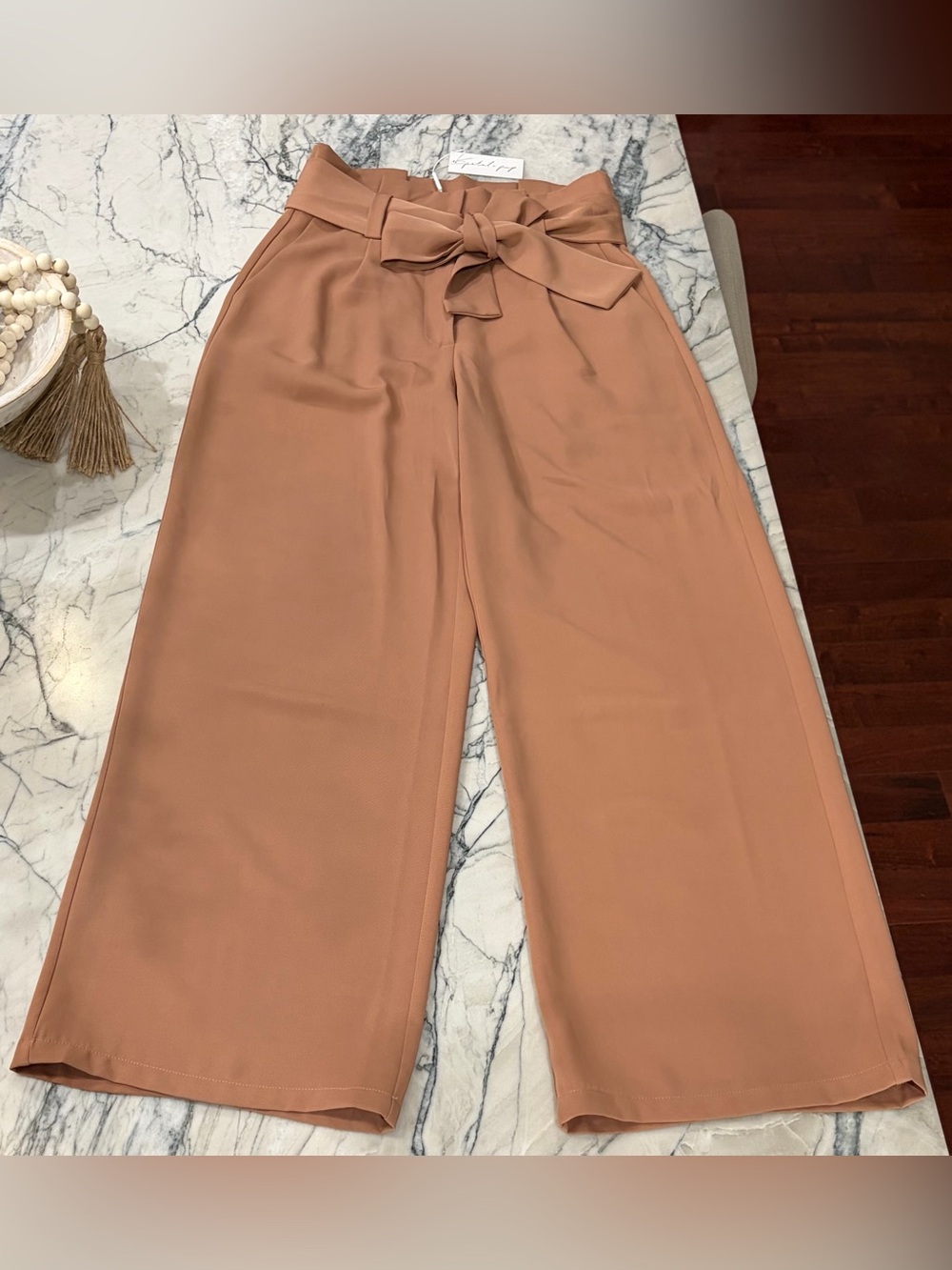 Petal & Pup Wide-Leg Paperbag Trousers with Self-Tie - Terracotta